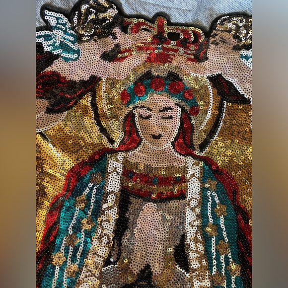 BLANK NYC Custom Sequin Madonna Fashion Large Appliqué Patch Denim Jacket Size M - Picture 5 of 13